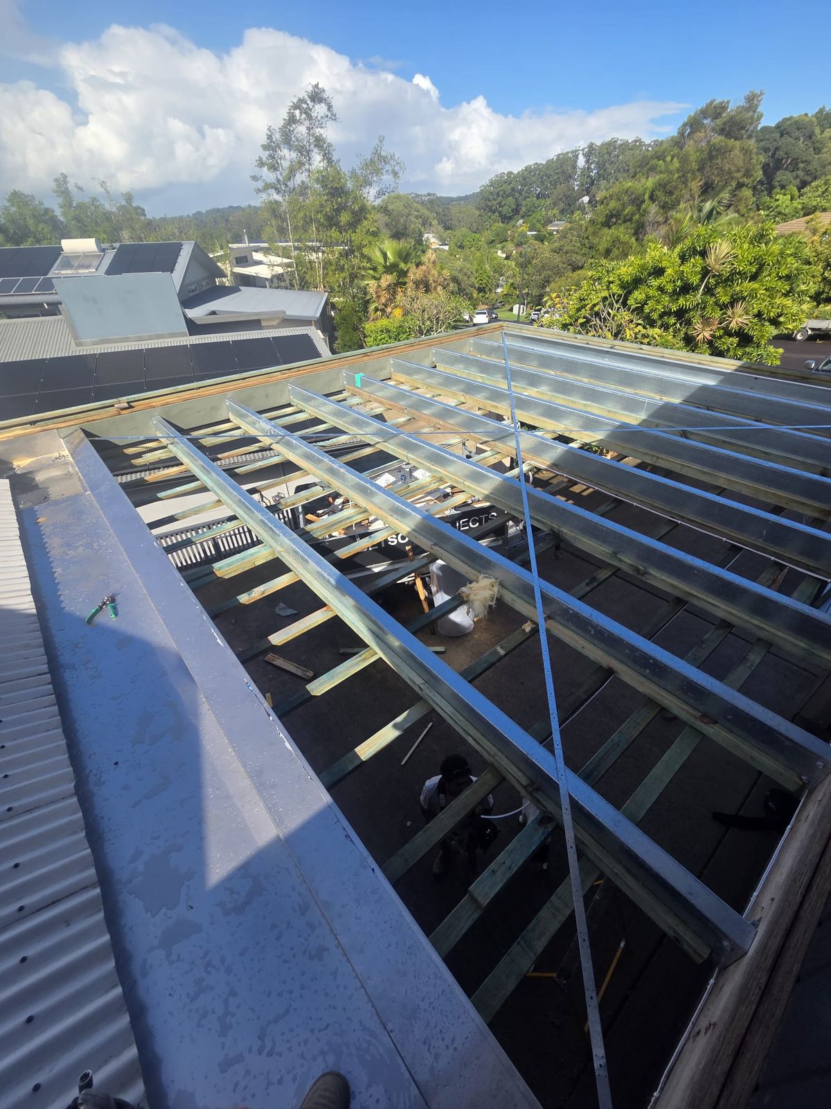 Carport roof battens ready for new sheeting