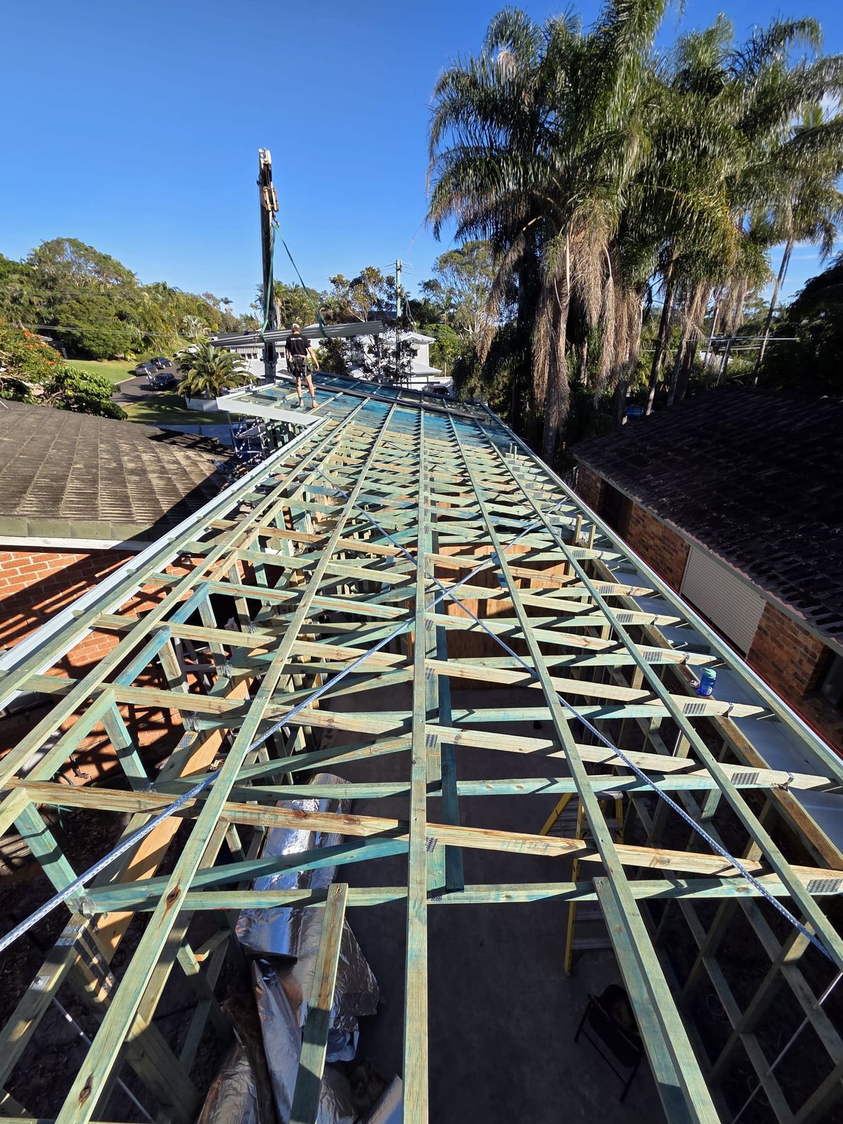 Timber roof framing ready for metal sheeting