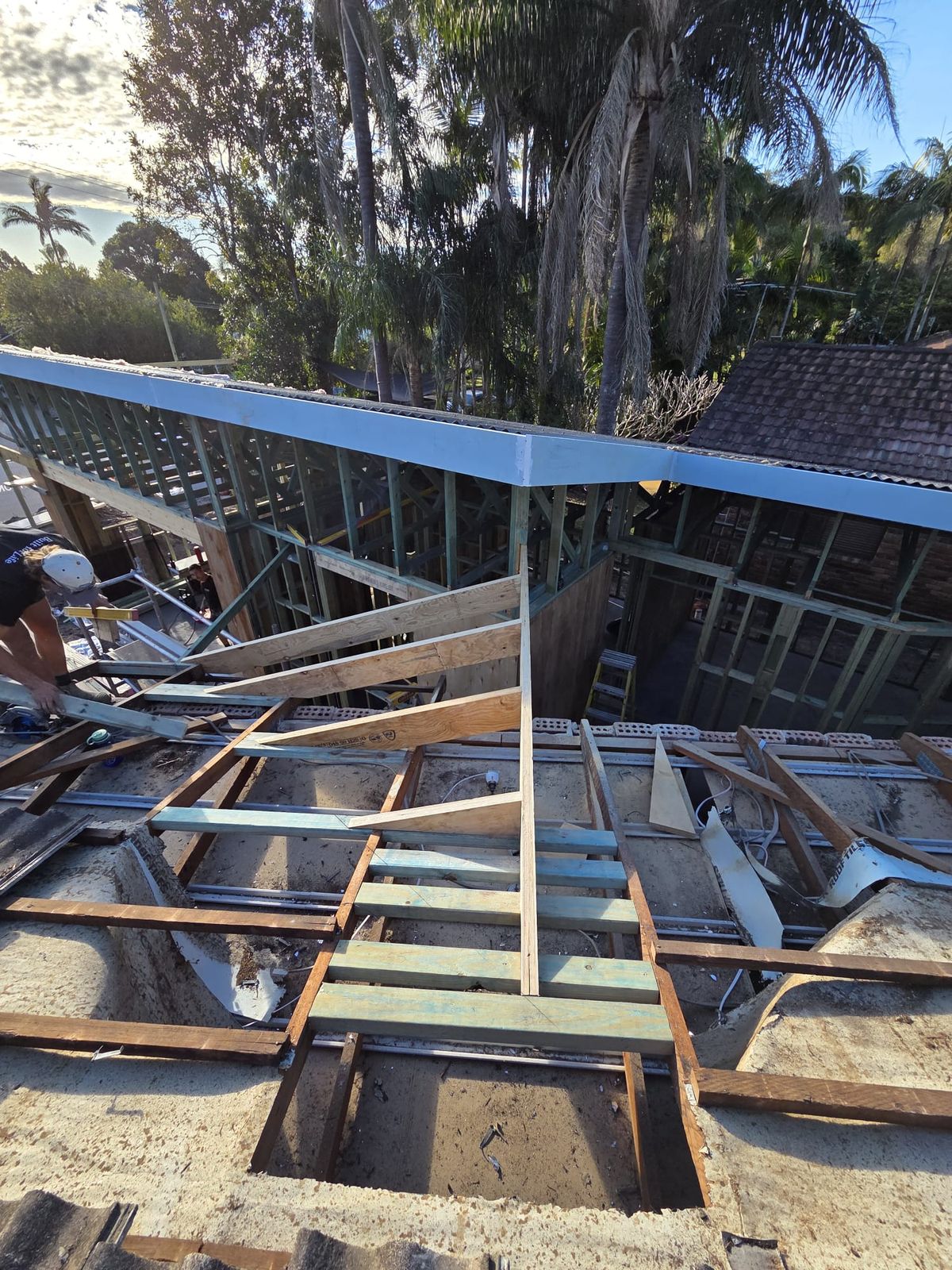 Old tile roof stripped back to the battens